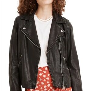 Madewell Black 100% Lamb Leather Moto Jacket S Zippered Cuffs Silver Hardware